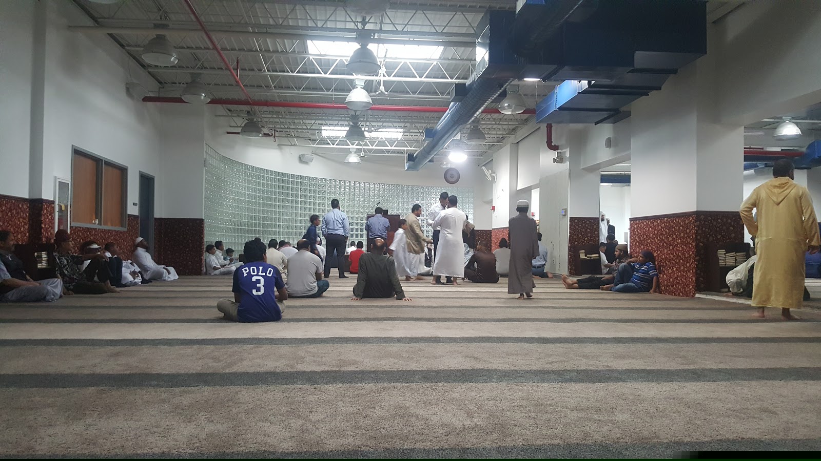 Congregants inside Abu-Bakr Al-Siddique Islamic Center prayer hall