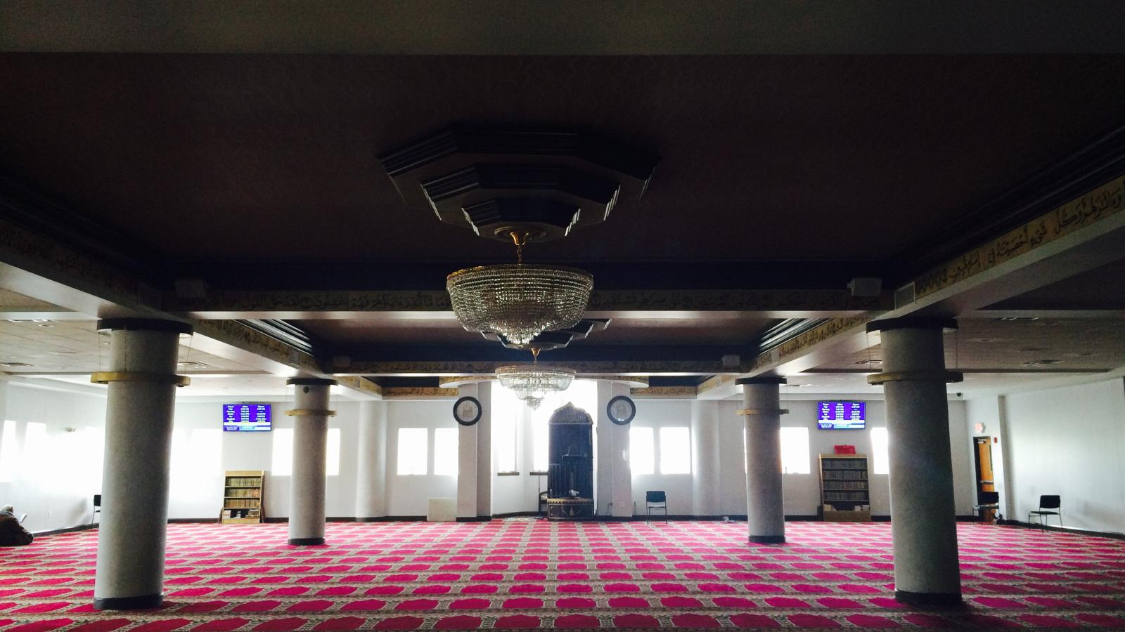Main prayer hall at Masjid Abu Bakr As-Siddique Islamic Centre in Columbus