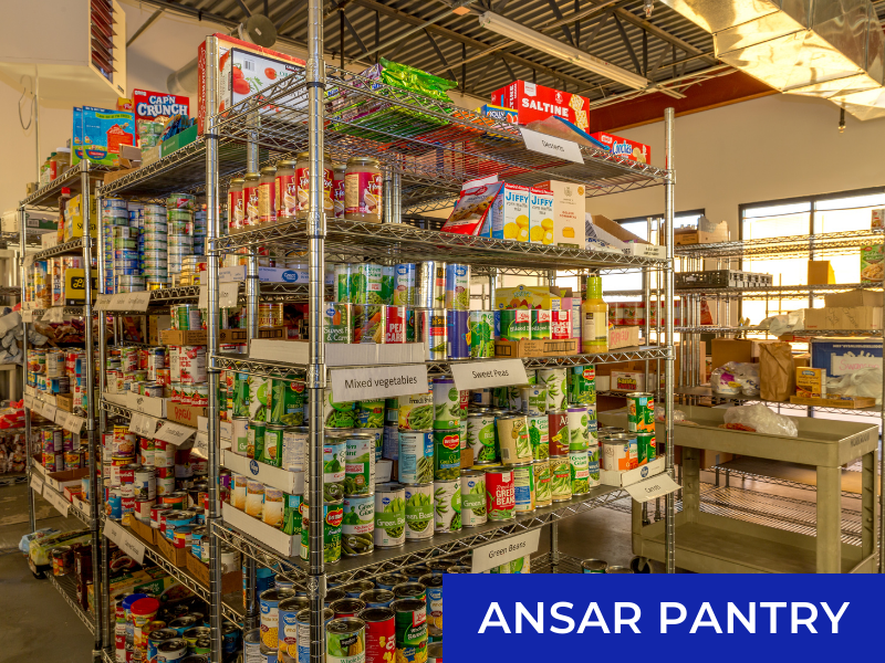 Shelves of food inside the Ansar Pantry at CMCC