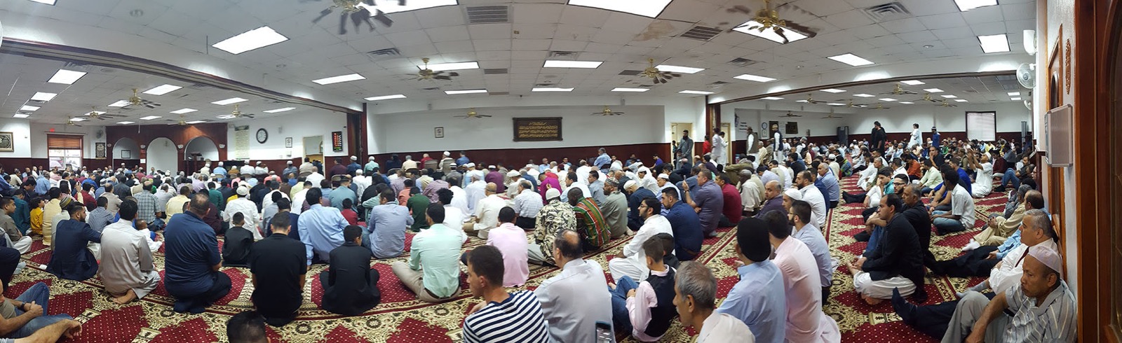 Dar El-Eman Islamic Center prayer hall filled for Friday prayer in Arlington