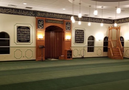 Dar El-Eman Islamic Center prayer hall with mihrab and minbar