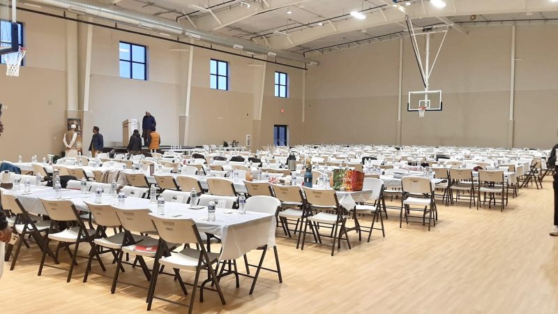 Gymnasium and community gathering setup at Eastern Twin Cities Islamic Center