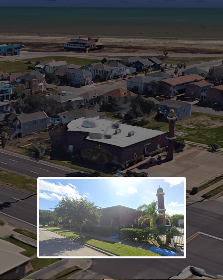 Islamic Center of Galveston campus and minaret location near Broadway Avenue J