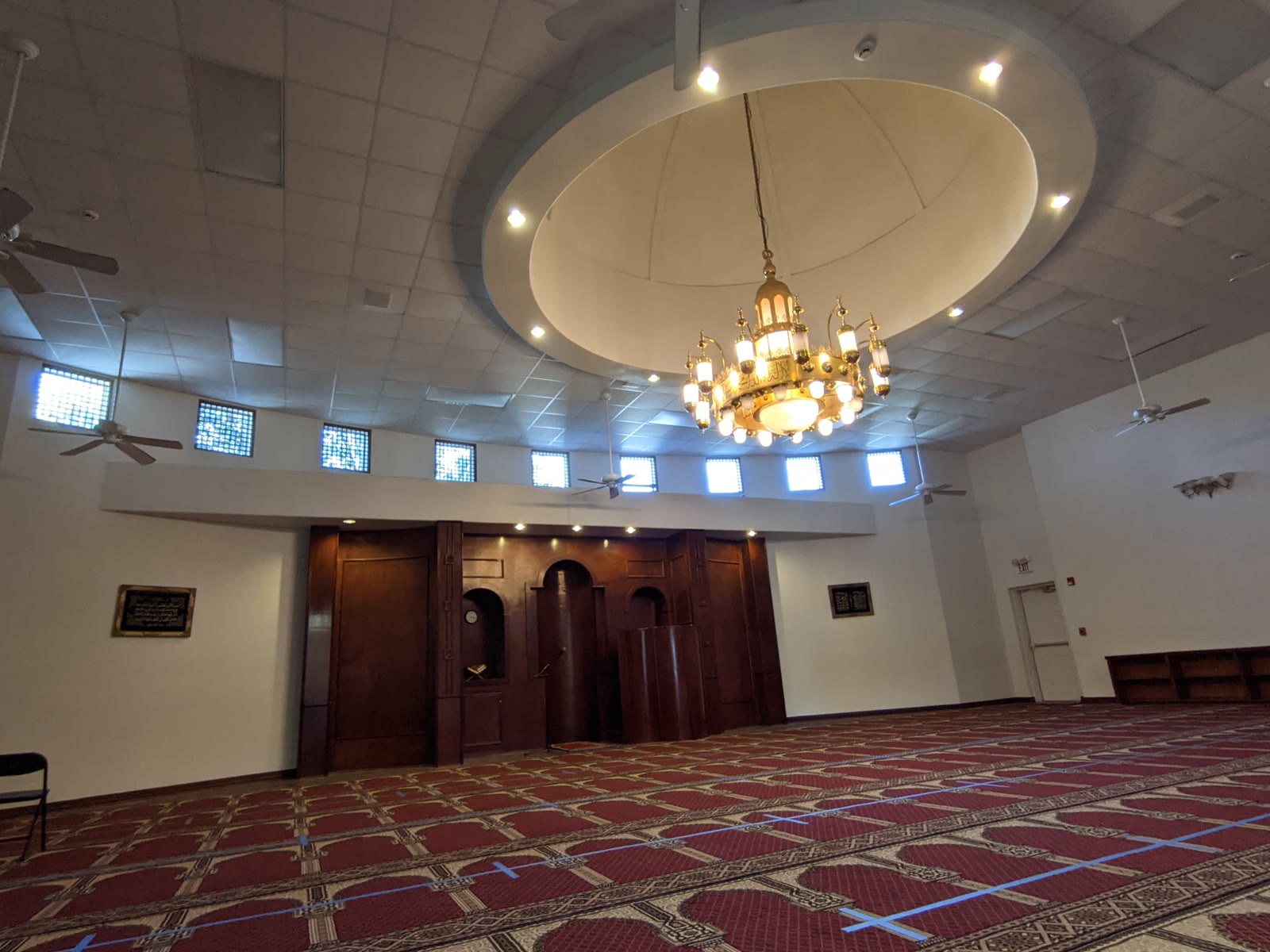 Islamic Center of Galveston prayer hall and mihrab area inside Masjid Uthman Ibn Affan