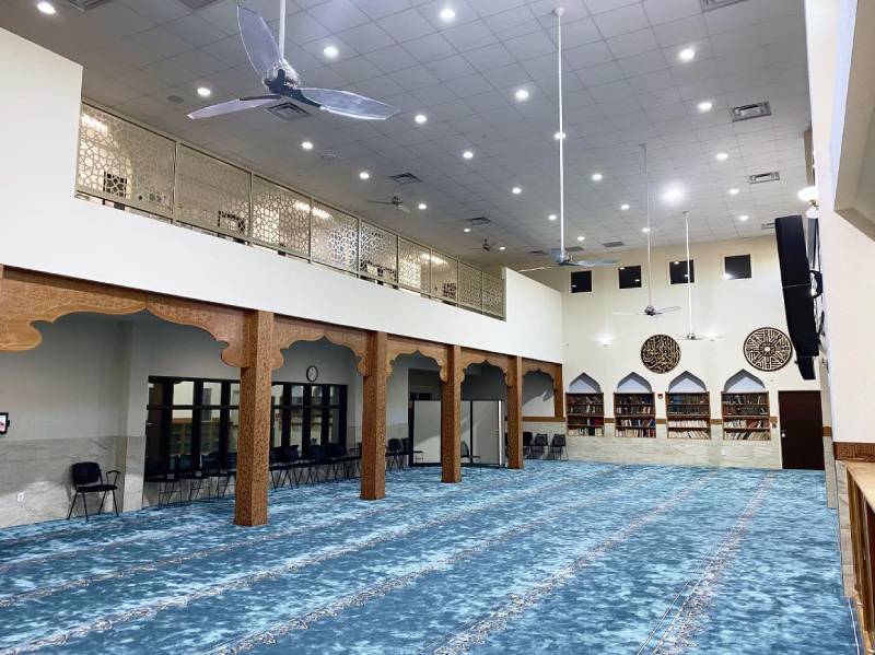 Islamic Center of Greater Austin prayer hall interior on Manor Road