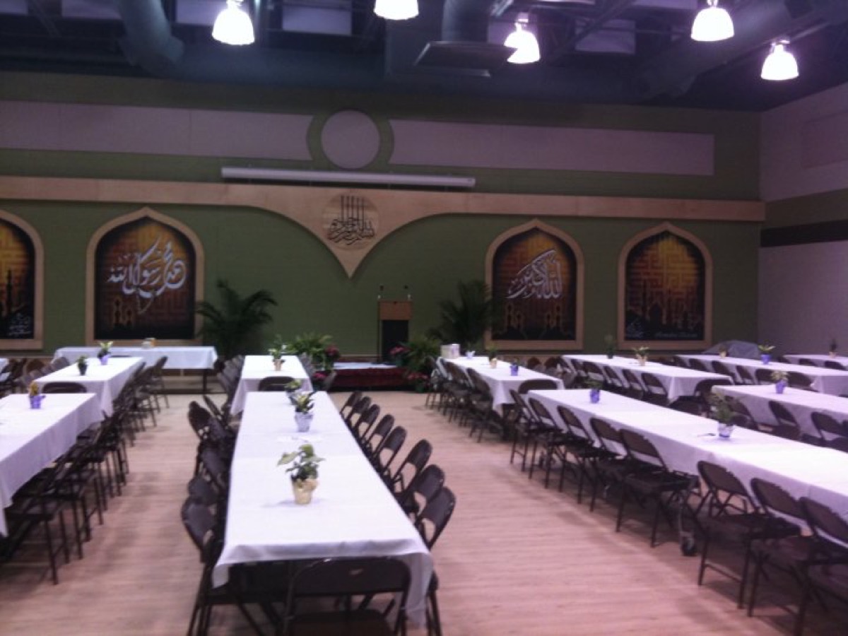 Islamic Center of Greater Lansing social hall and gym set up for a community event