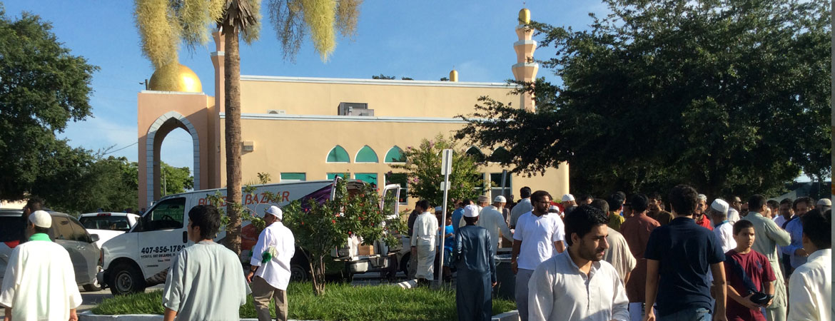 Masjid Taqwa community gathering outside the Kissimmee mosque