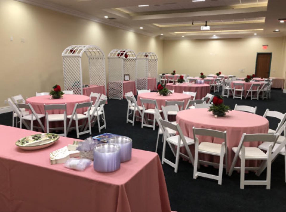 ICSGV banquet hall set up for a family event in Rowland Heights