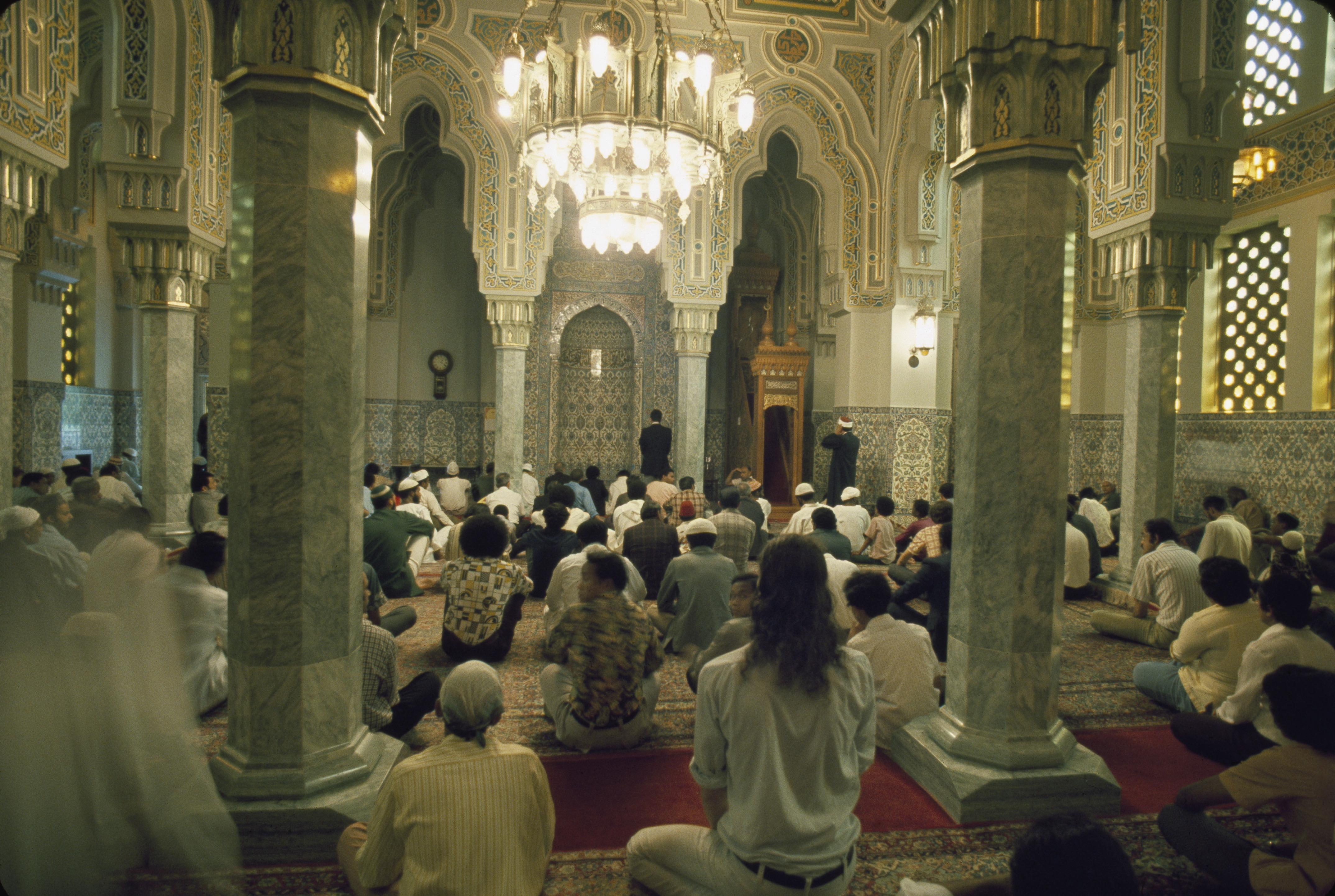 Congregants gathered inside the Islamic Center of Washington DC prayer hall
