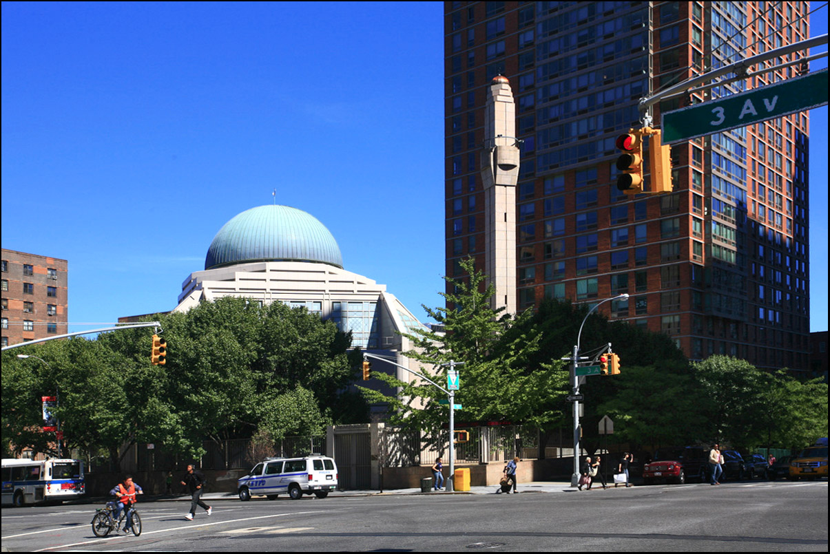 Islamic Cultural Center of New York dome and minaret on Third Avenue in Manhattan