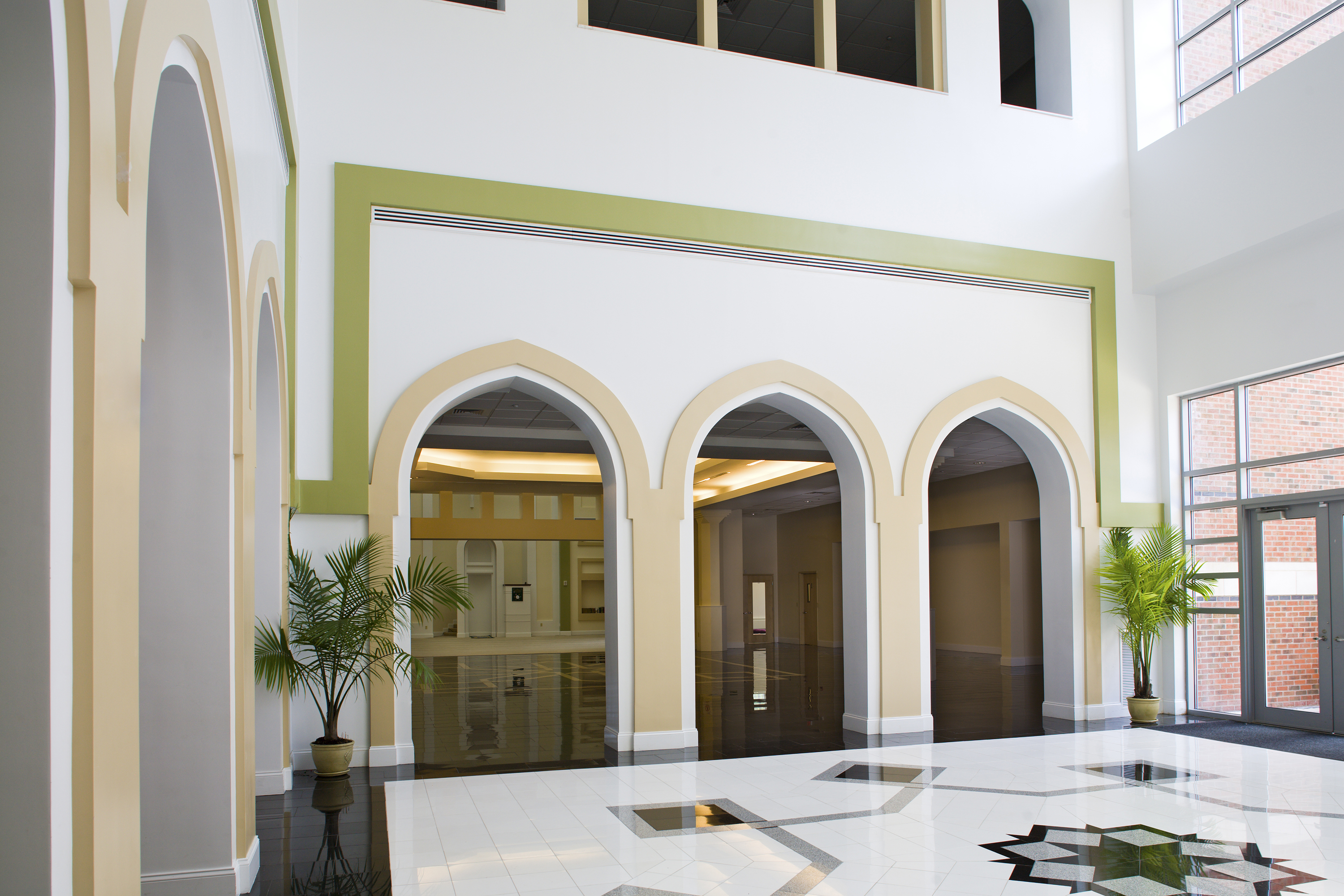 Islamic Society of Boston Cultural Center interior arches and atrium in Roxbury