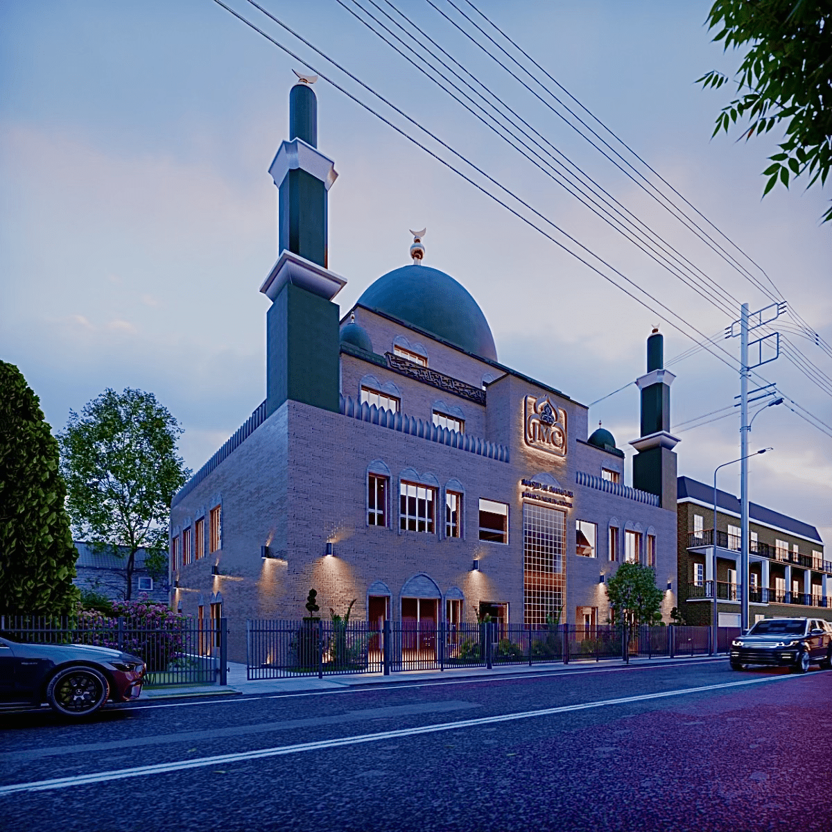 Jamaica Muslim Center Masjid Al-Mamoor exterior rendering in Jamaica, Queens