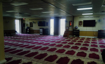 Manassas Muslim Association prayer hall with carpeted prayer rows