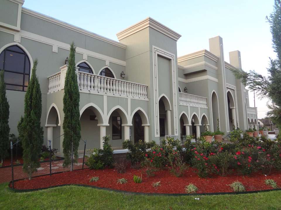 Maryam Islamic Center arched exterior and landscaping in Sugar Land