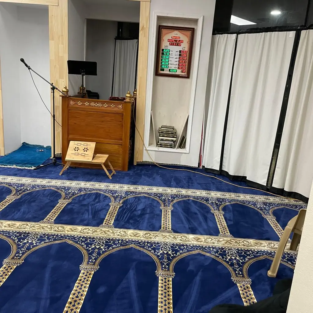 Masjid Al-Ikhlas mihrab and prayer area in San Antonio, TX