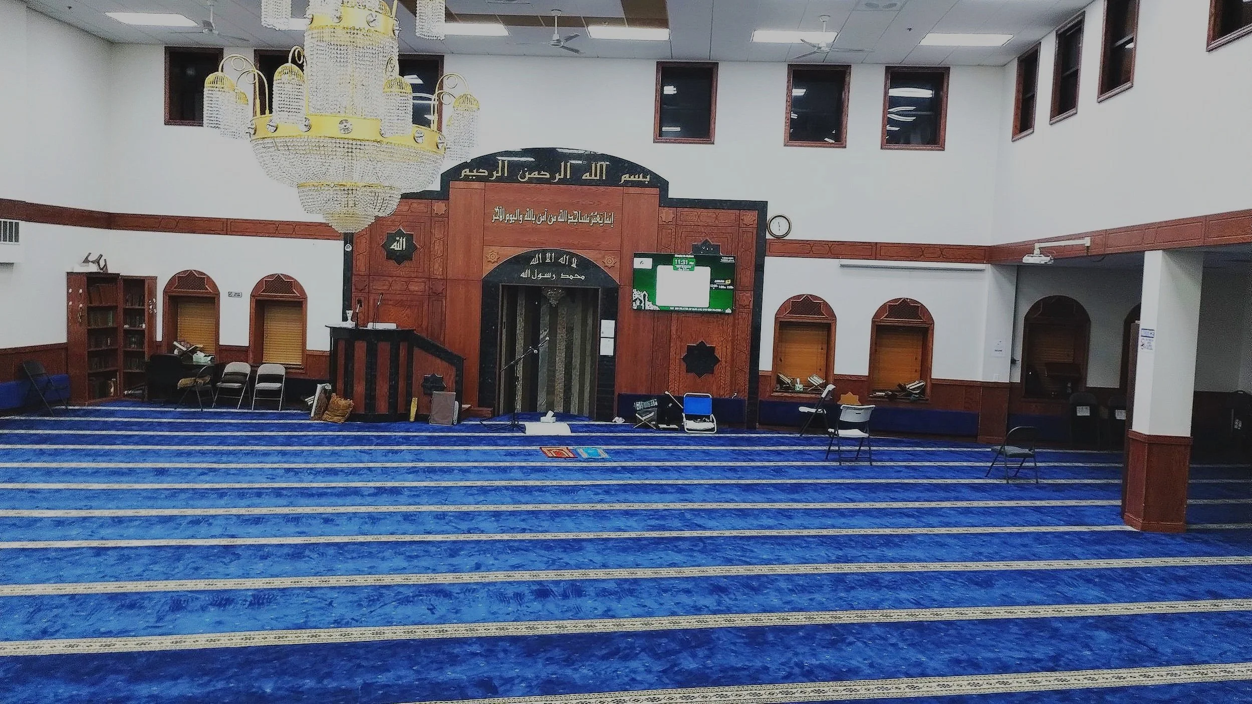 Prayer hall at Dearborn Community Center Masjid Al-Salam in Dearborn, Michigan