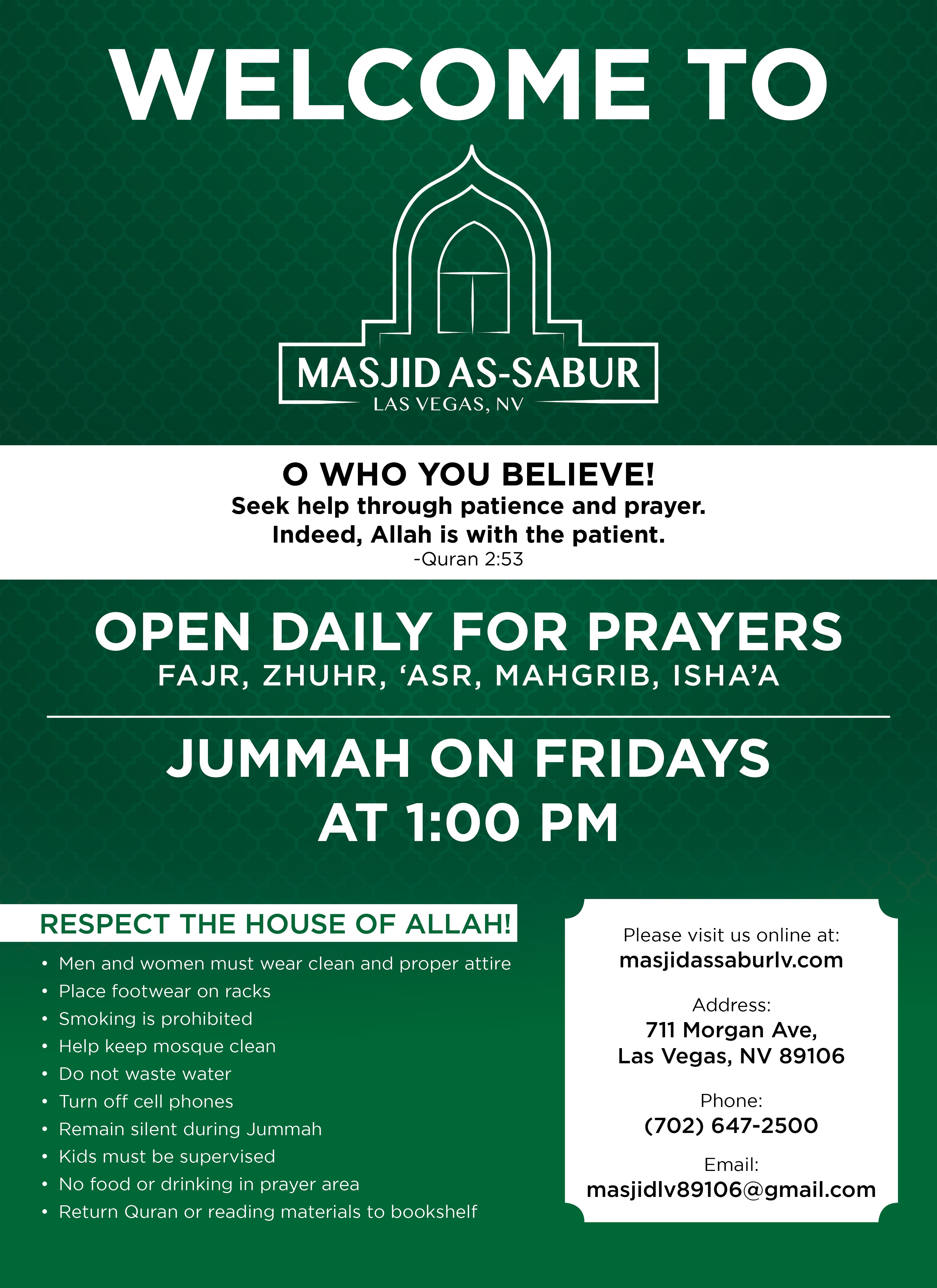 Masjid As-Sabur exterior sign at 711 Morgan Avenue in Las Vegas