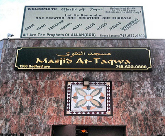 Historic Masjid At-Taqwa exterior signage on Bedford Avenue in Brooklyn