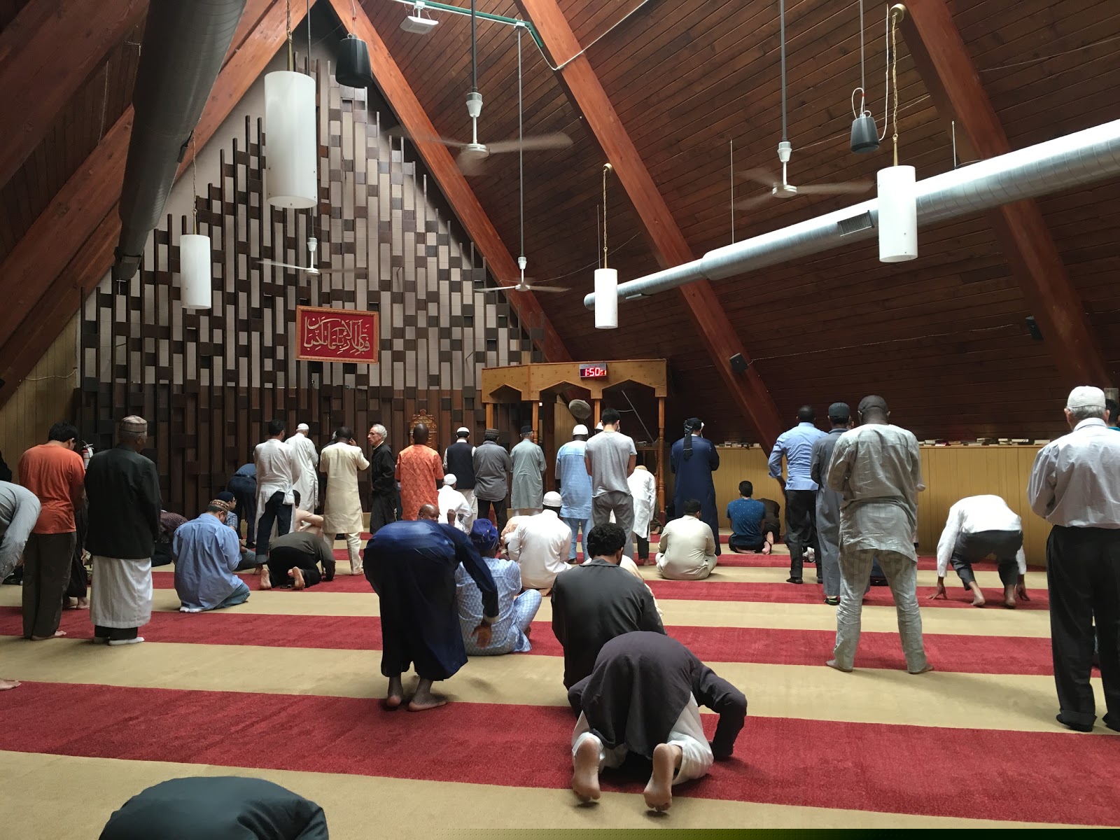 Congregants praying inside Masjid e Noor in Chicago