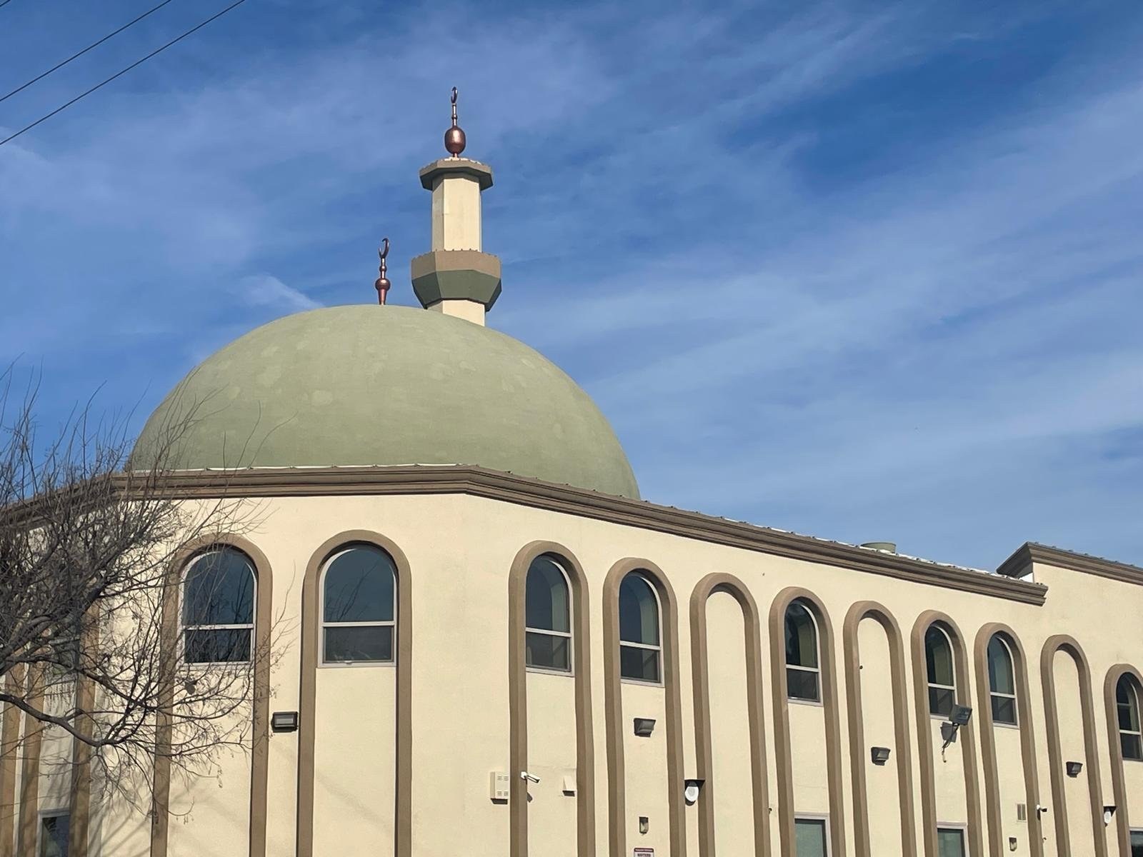 Masjid Fresno Islamic Center exterior with dome on East Shaw Avenue in Fresno