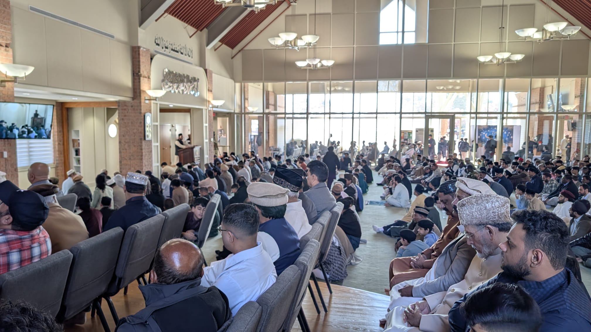 Masroor Mosque congregation gathered inside the prayer hall for Eid