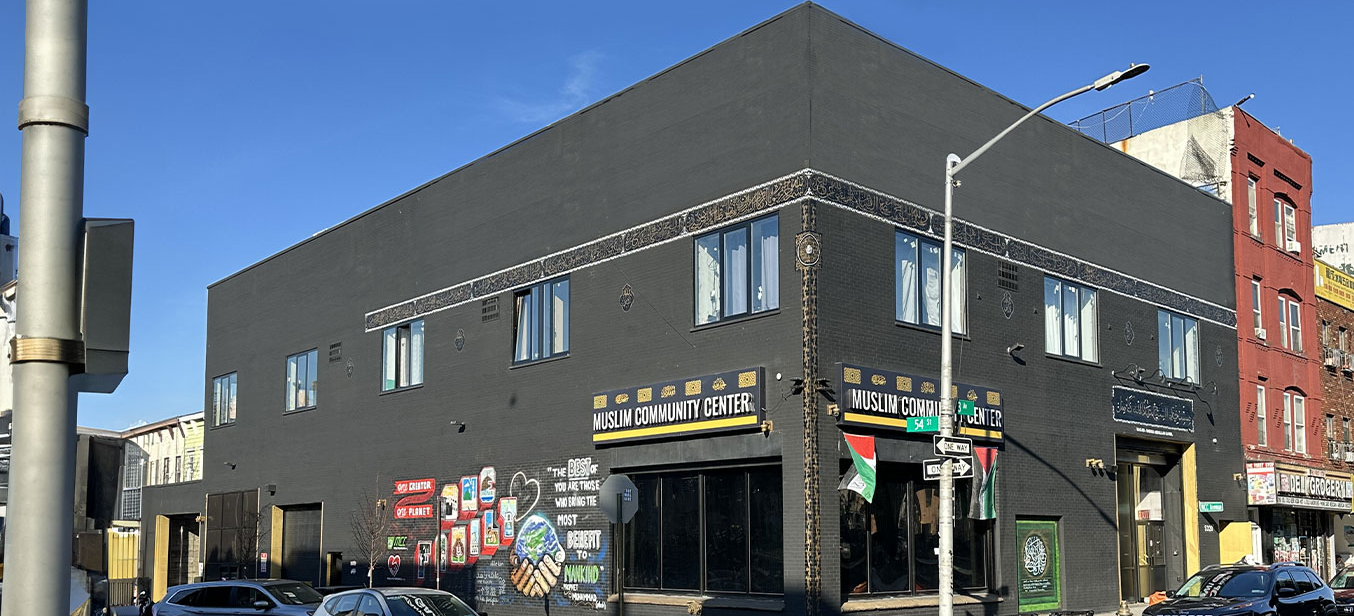 Muslim Community Center exterior at the corner of 3rd Avenue and 54th Street in Sunset Park Brooklyn