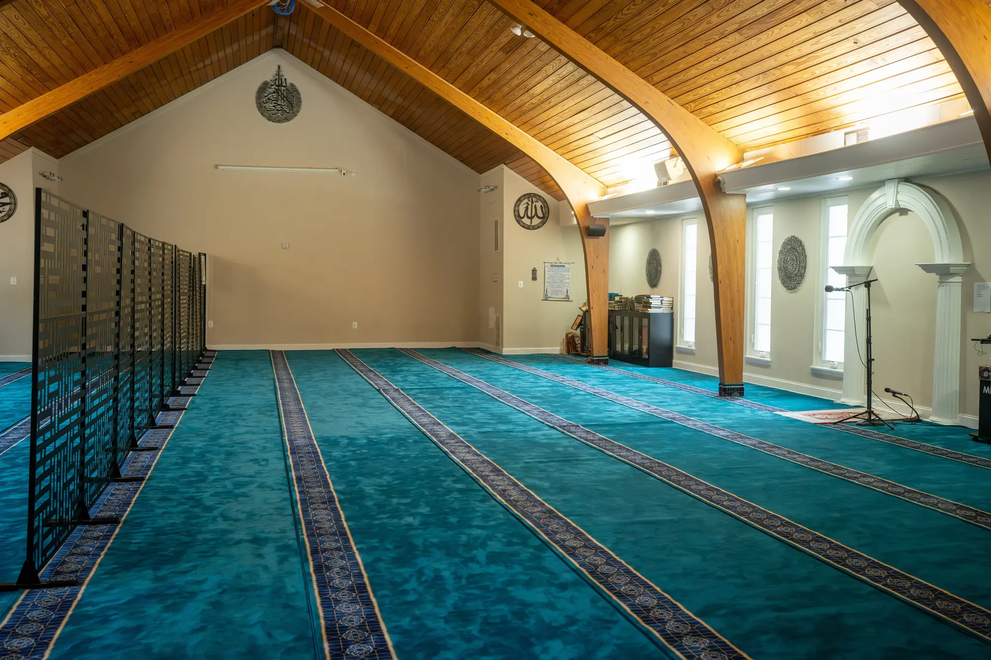 Prayer hall inside McLean Islamic Center in Vienna, Virginia