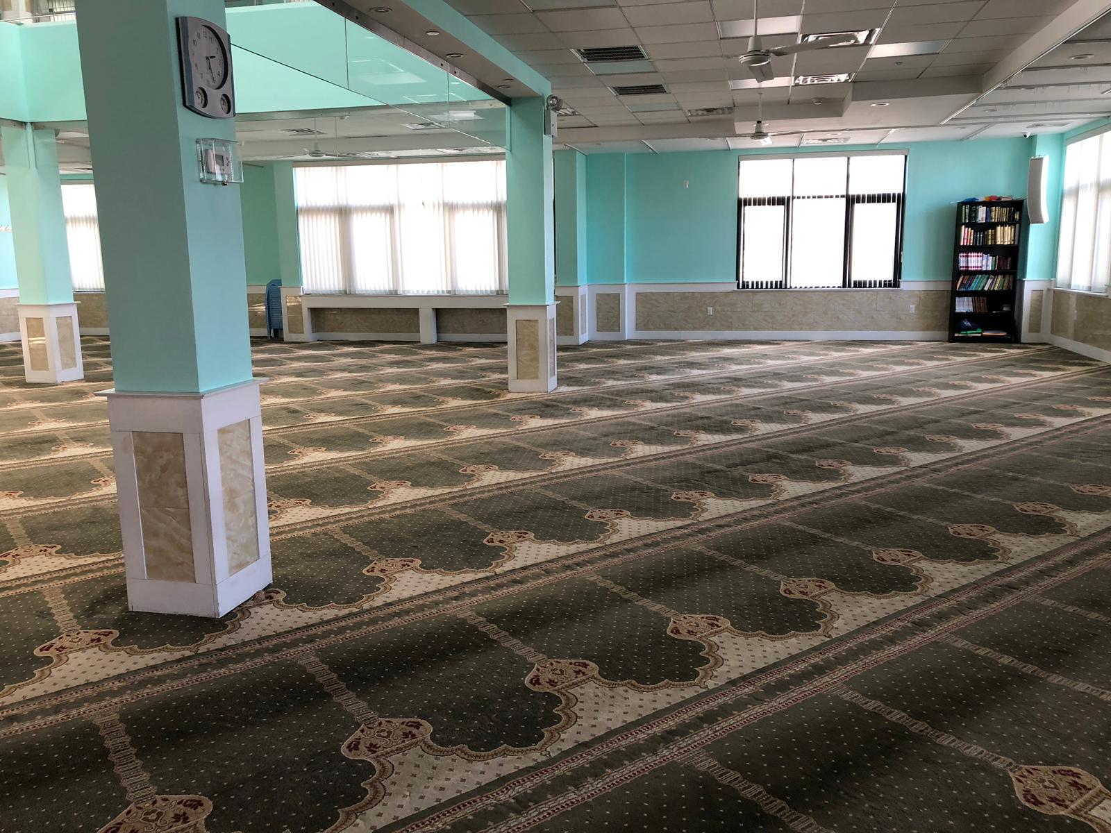 Muhammadi Masjid library and prayer area in Elmont, NY