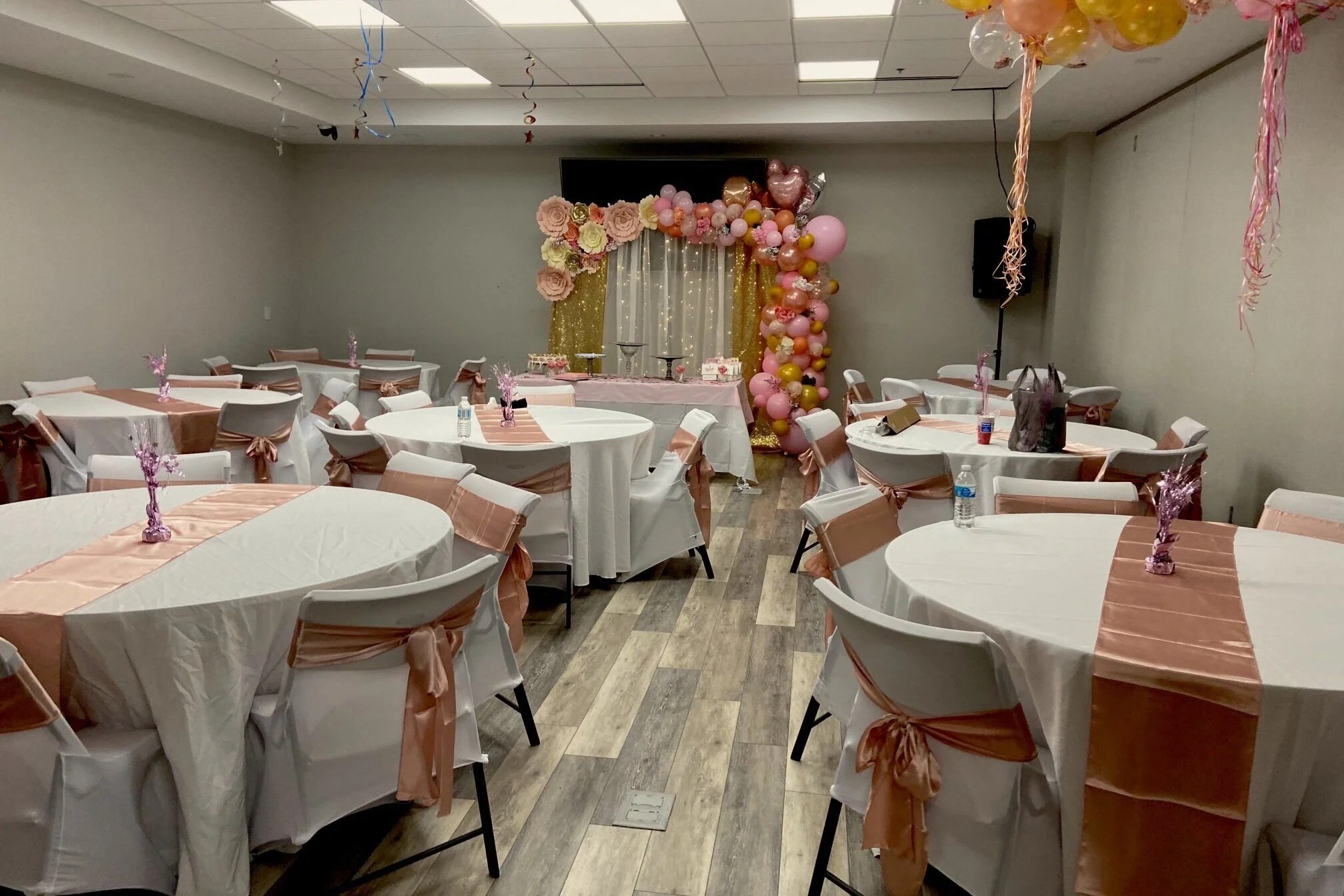 Banquet hall prepared for an event at MAS-DC in Alexandria