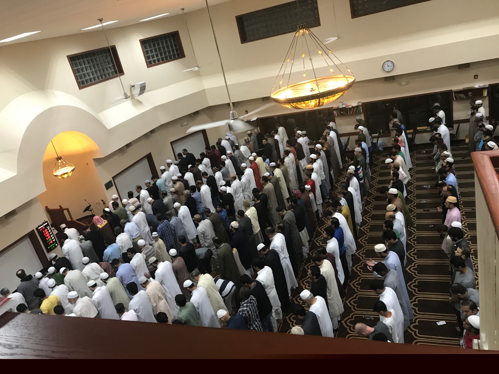 Congregants praying inside Tawheed Center of Farmington Hills