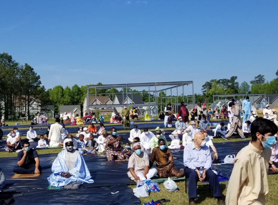 Outdoor Eid prayer gathering at MYCC-RDU in Raleigh