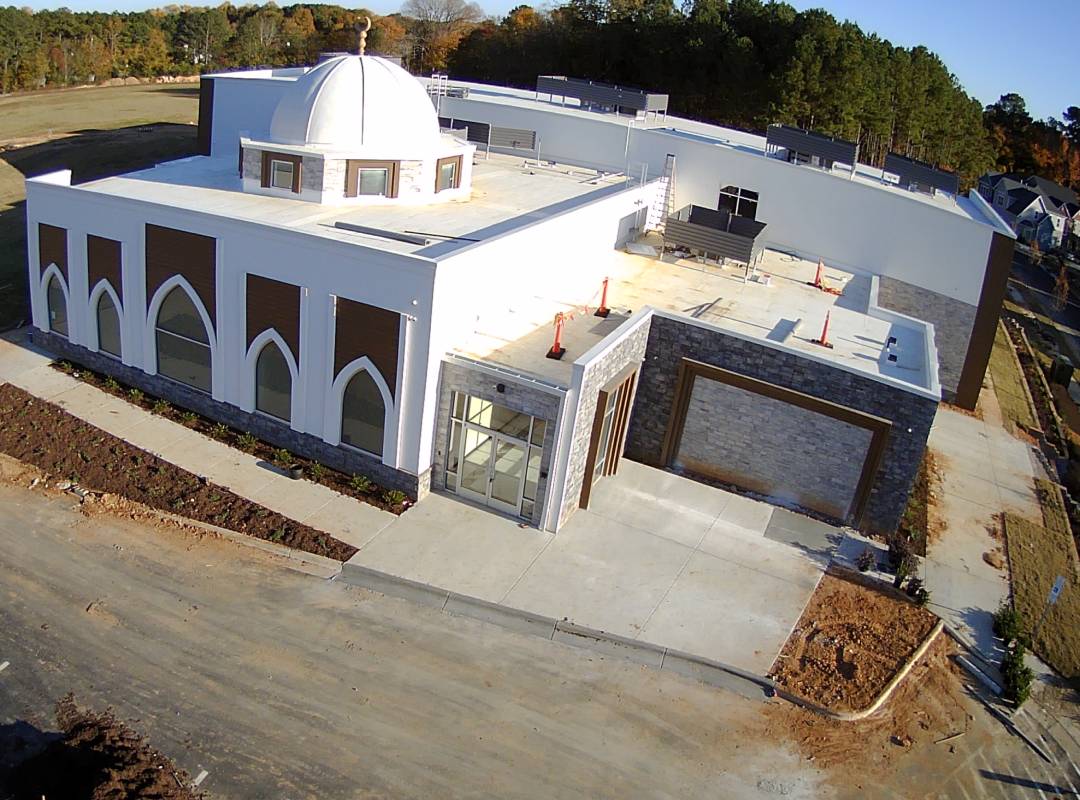 Aerial exterior view of The Winners Masjid and Youth Center campus in Raleigh